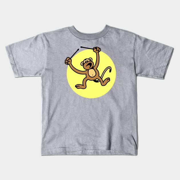 Monkey Drummer Kids T-Shirt by schlag.art